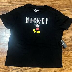 Disney Black Short Sleeve Mickey Graphic Tee with Red & Yellow Accents